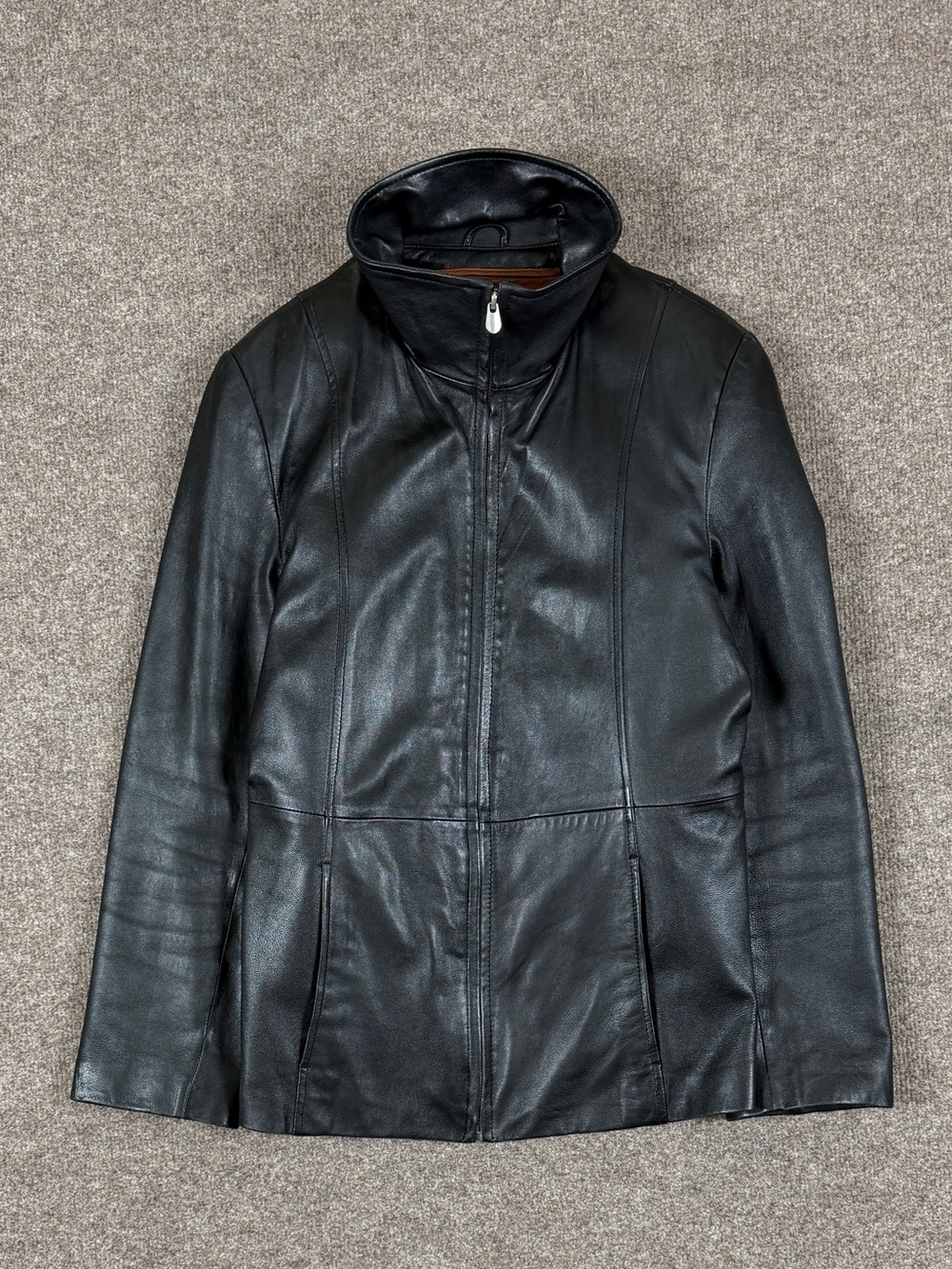 Vintage Wilsons Pelle Studio Black Zip Up Jacket Women’s Large High Neck 90s Y2K